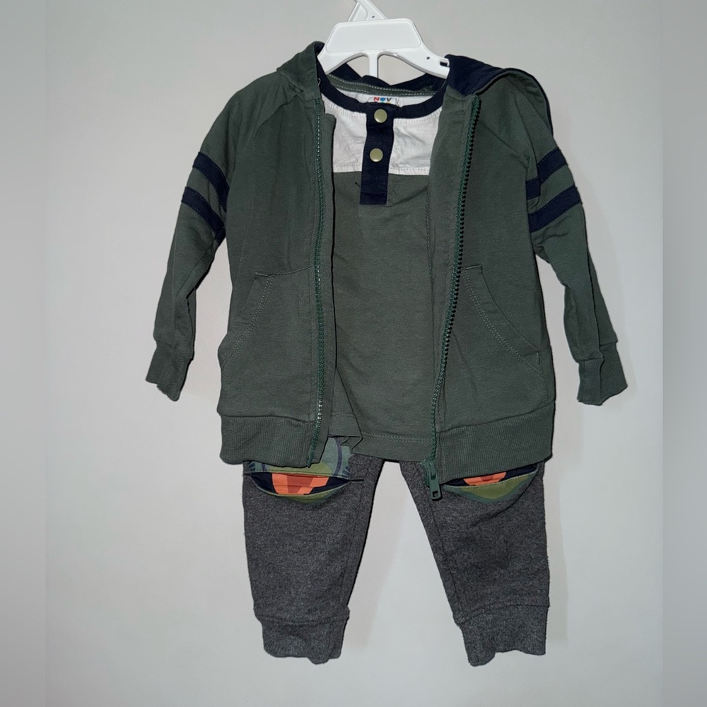 Green and Gray Casual Matching Set with Elastic Waist